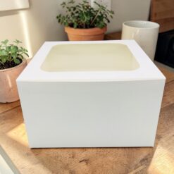 กล่องเค้ก 2 ปอนด์ ทรงสูง ขาวล้วน แพค10ใบ(0804) ขนาด24.5x24.5x15 ซม.